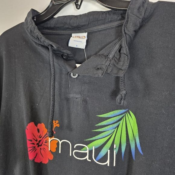 Crazy Shirts Maui Hawaii Club Logo Henley Sweatshirt - Black - Small - Picture 2 of 10